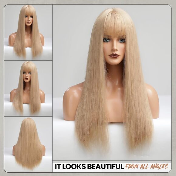 Light Blonde Wig with Bangs for Women Long Straight Wigs Barbie wig - Picture 2 of 3